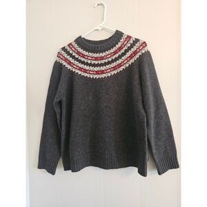 Woolrich Womens Onyx Heather Fair Isle Lambswool Sweater Large 9235 Grey‎ Red